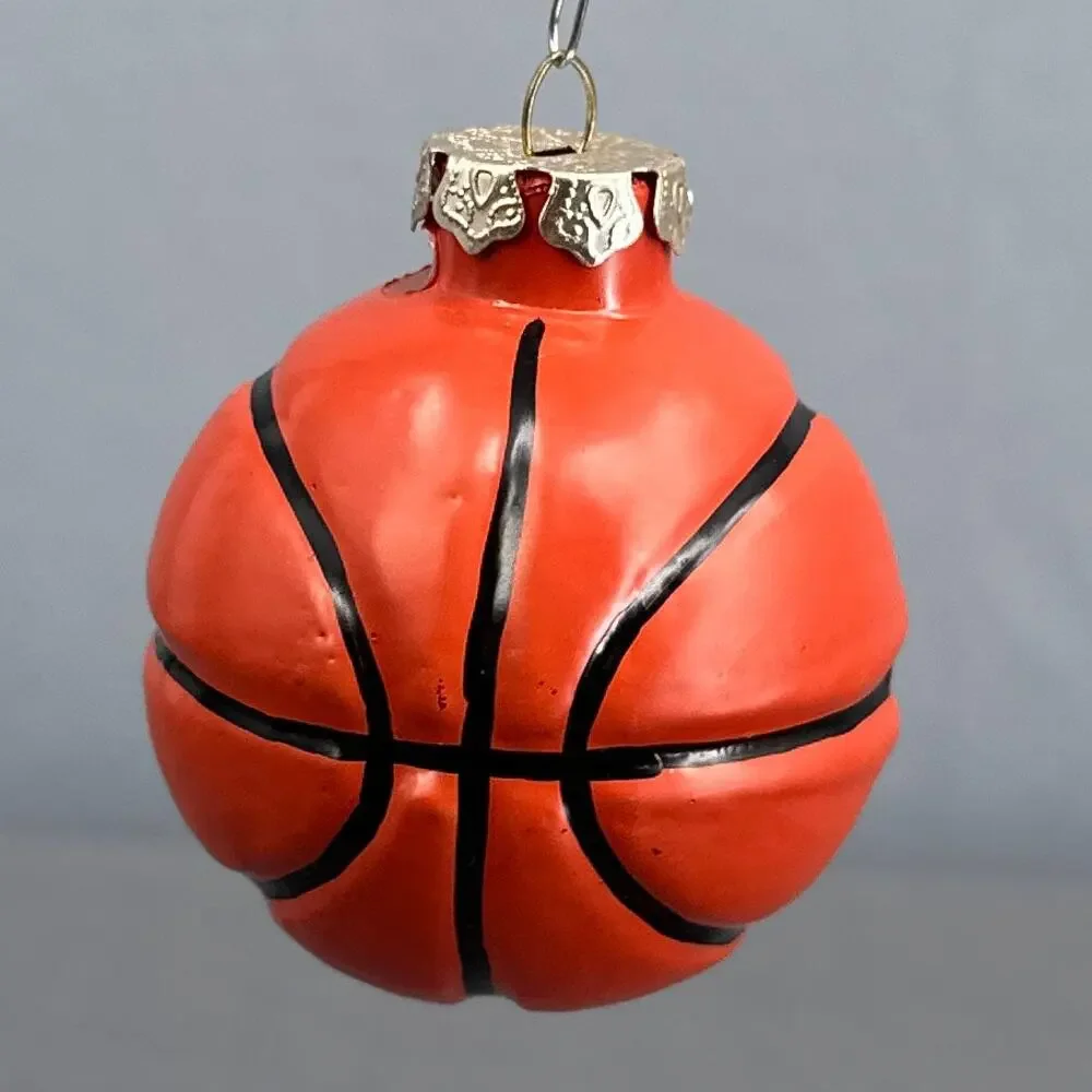 VTG Glass Basketball Christmas Ornaments Set 7 Sporty Athlete Team Player Y2K